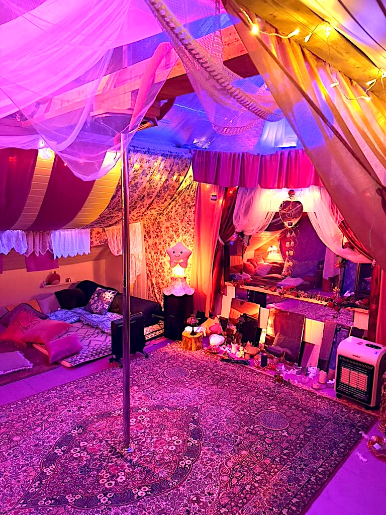 Cozy communal tent space